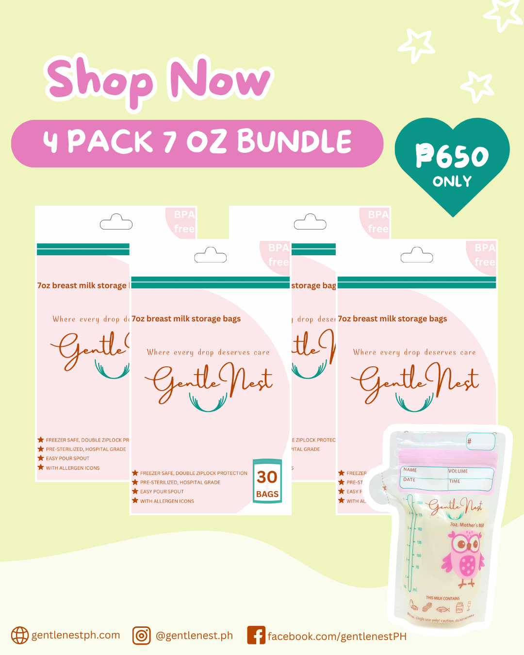 Gentle Nest Breastmilk Bags 7oz